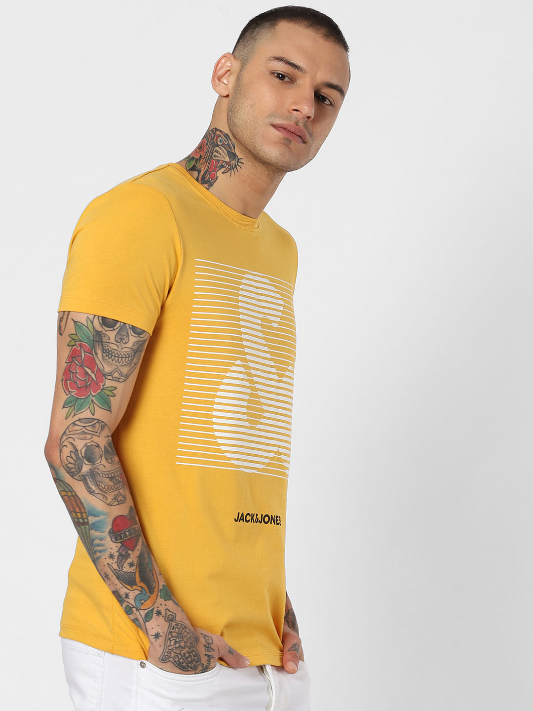 Yellow Logo Print Crew Neck T-Shirt