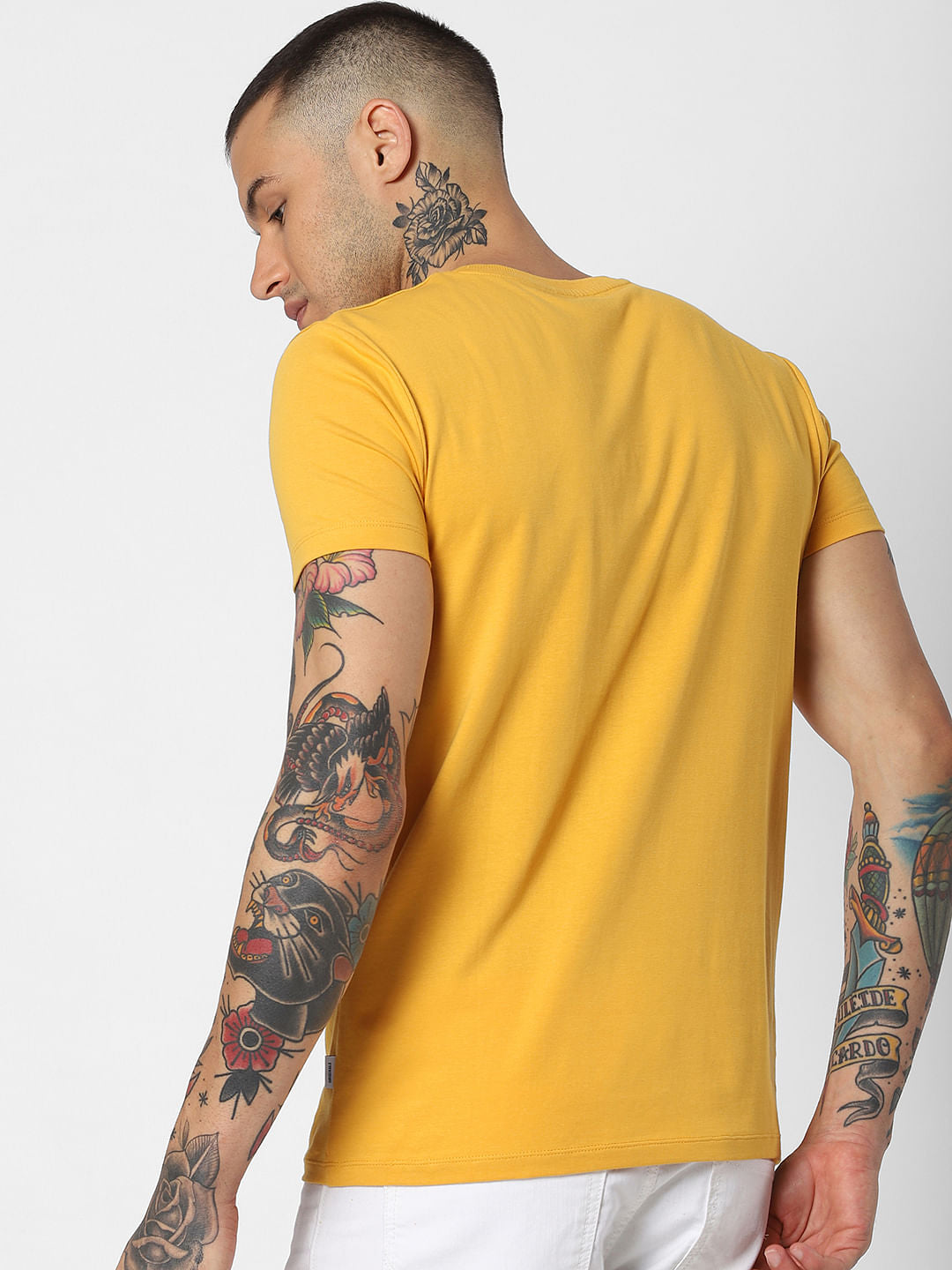 Yellow Logo Print Crew Neck T-Shirt