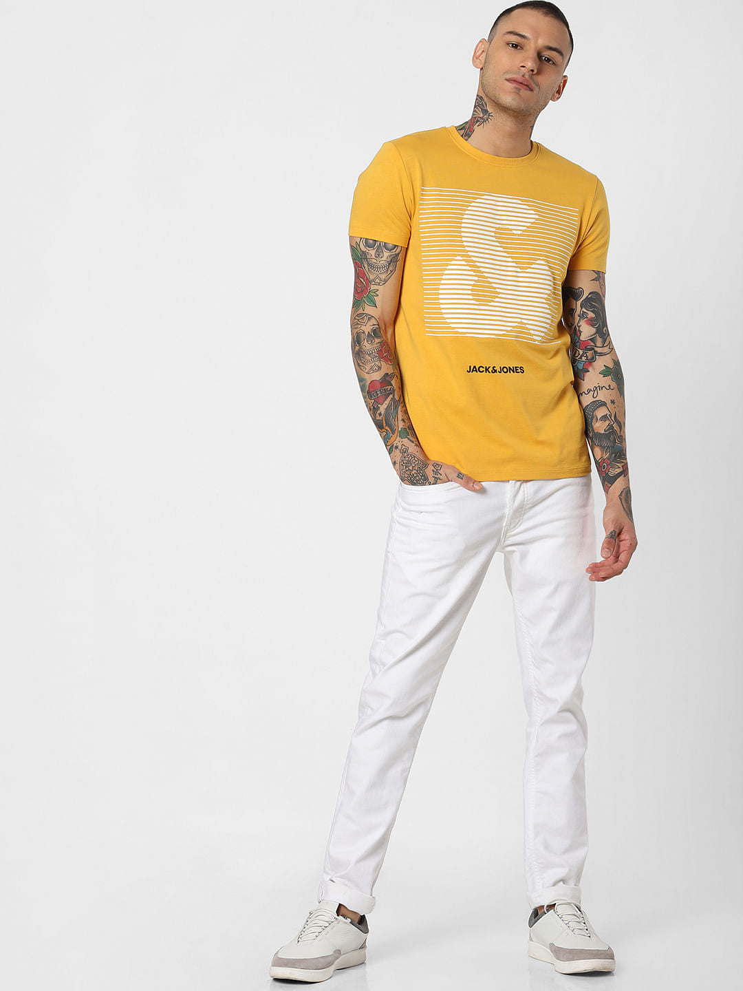 Yellow Logo Print Crew Neck T-Shirt