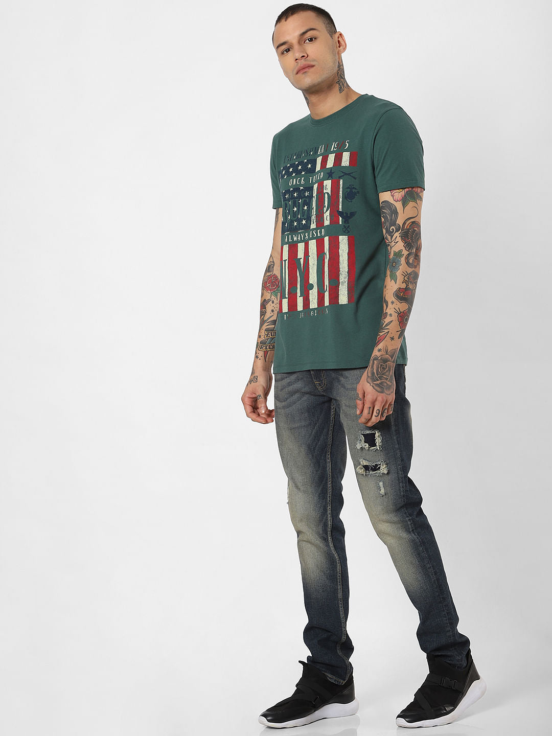 Green Nyc Print Crew Neck T-Shirt