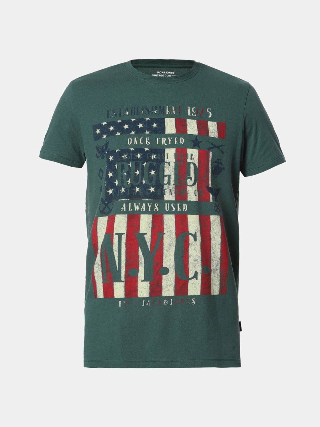 Green Nyc Print Crew Neck T-Shirt
