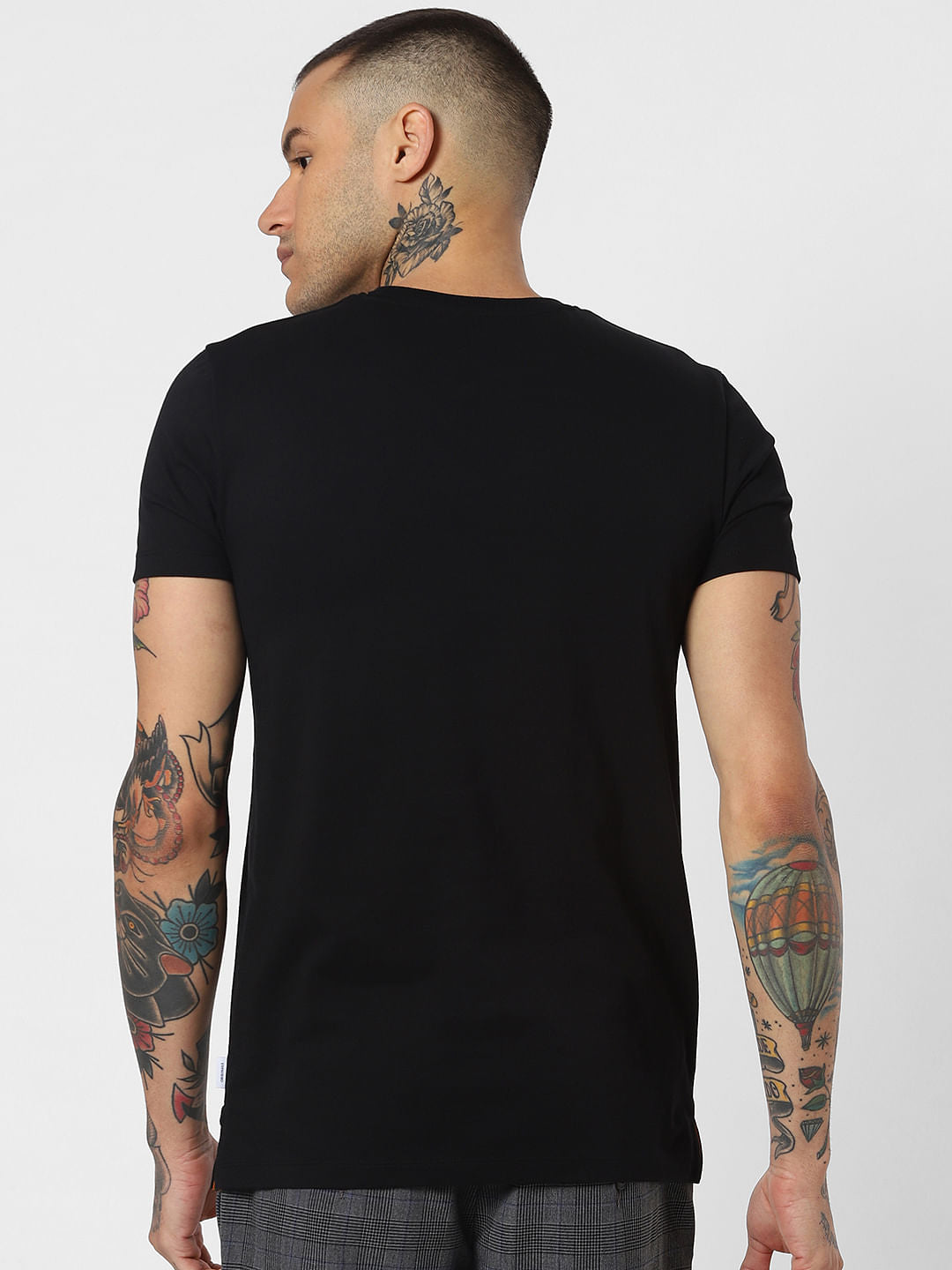 Black Text Print Crew Neck T-Shirt