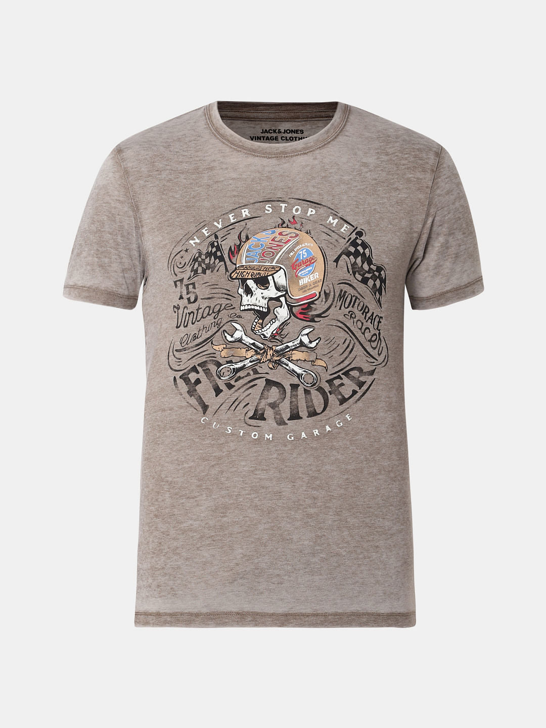 Brown Graphic Print Crew Neck T-Shirt