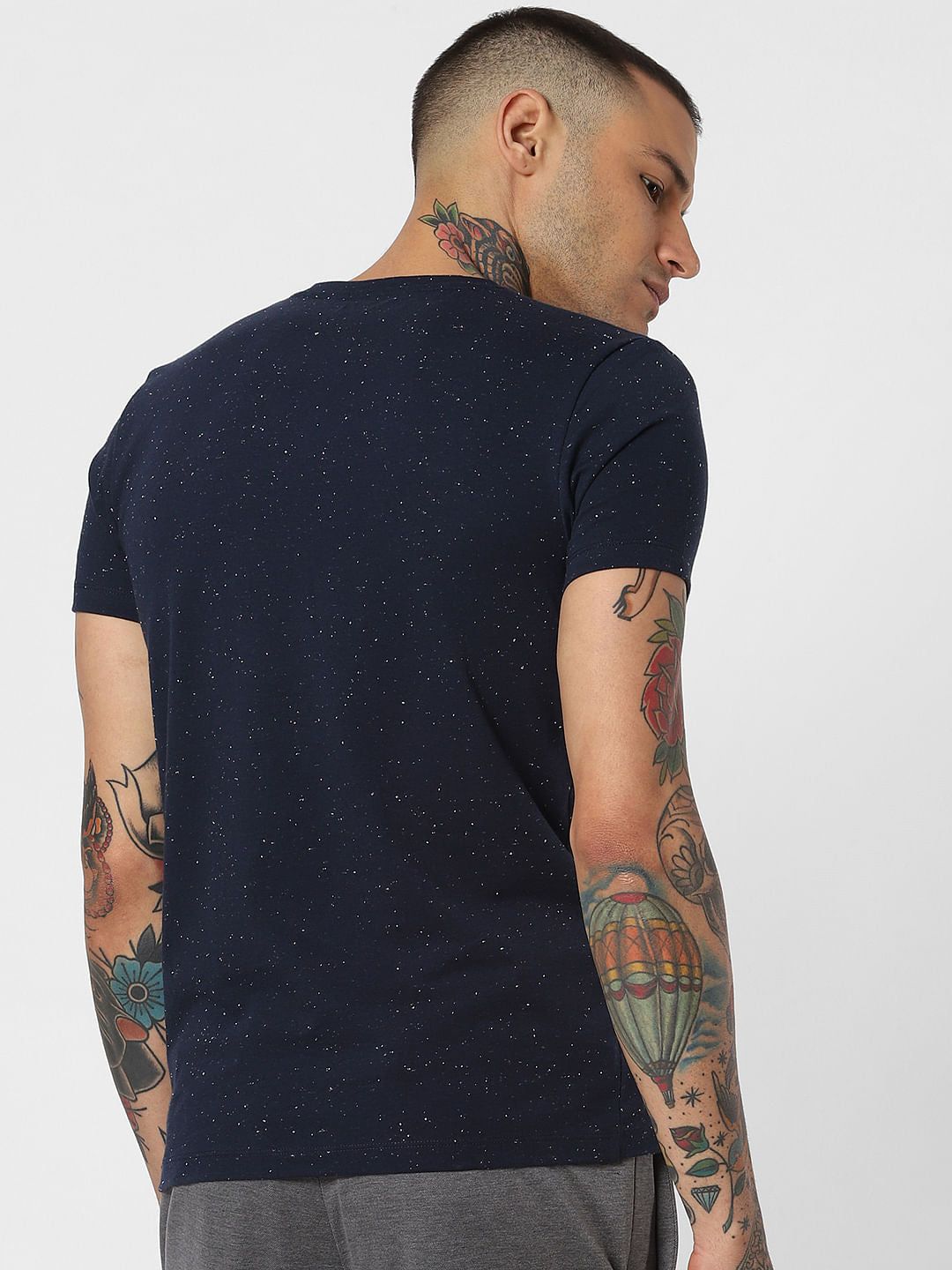 Navy Blue Typographic Print Crew Neck T-Shirt