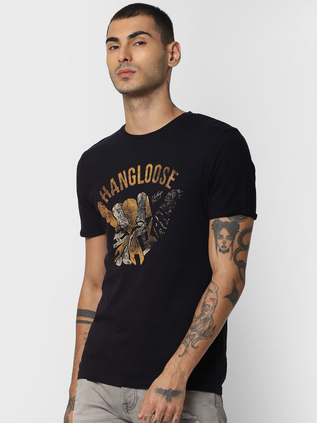 Black Graphic Print Crew Neck T-shirt