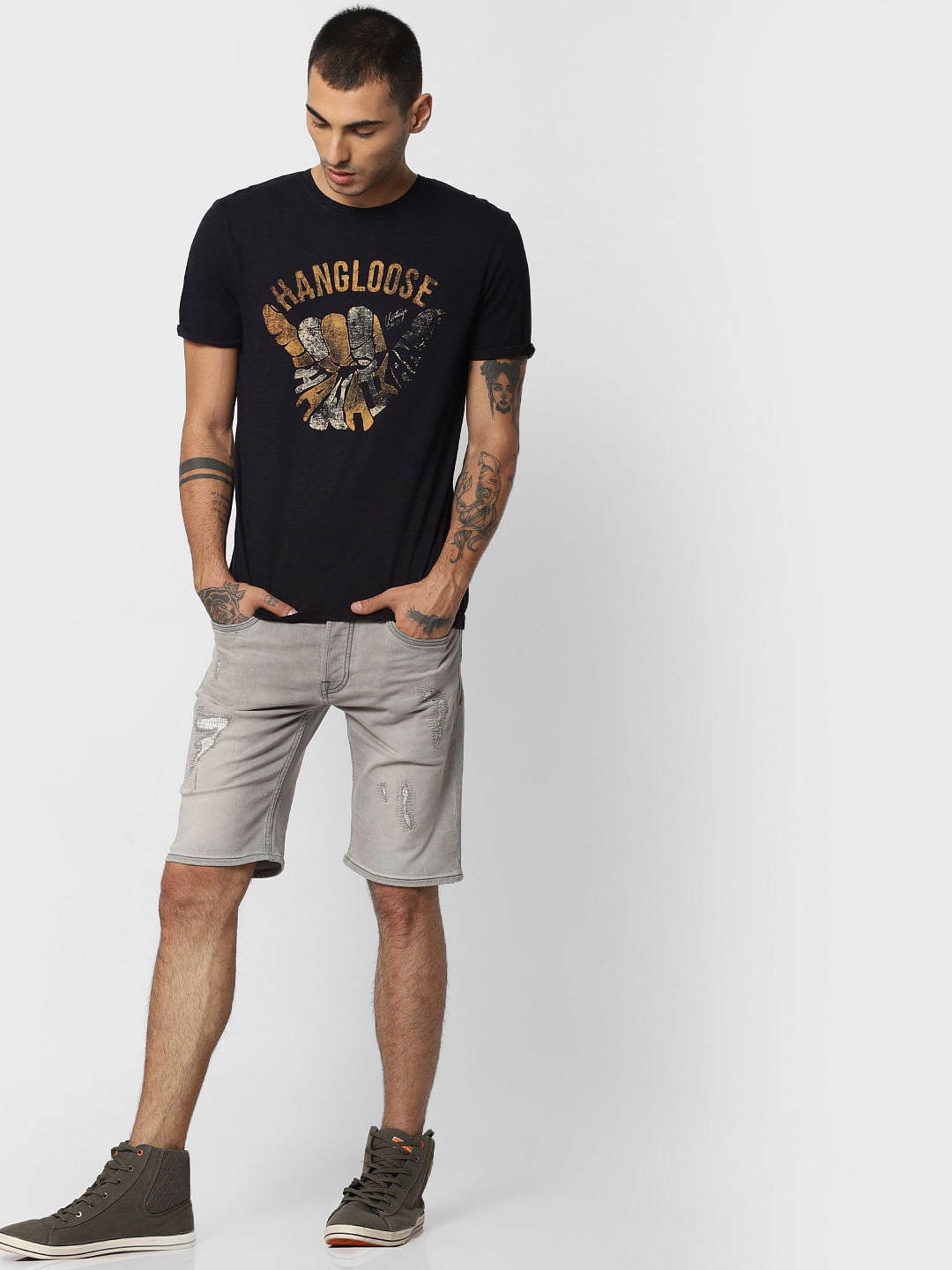 Black Graphic Print Crew Neck T-shirt