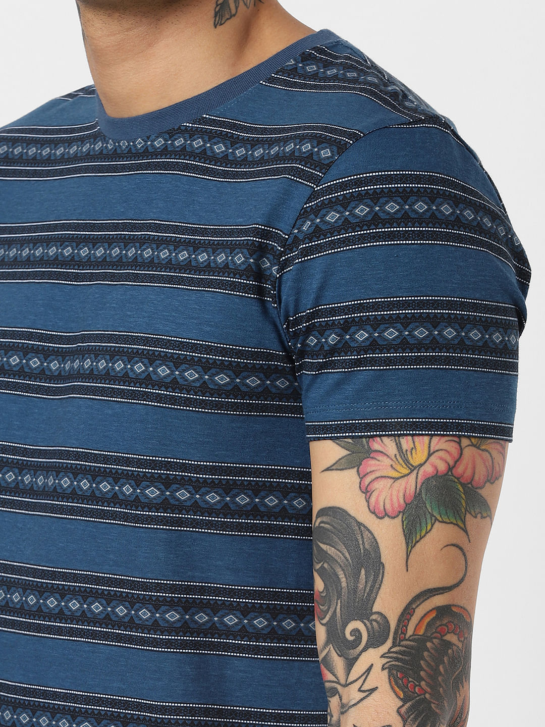 Blue Striped Crew Neck T-Shirt