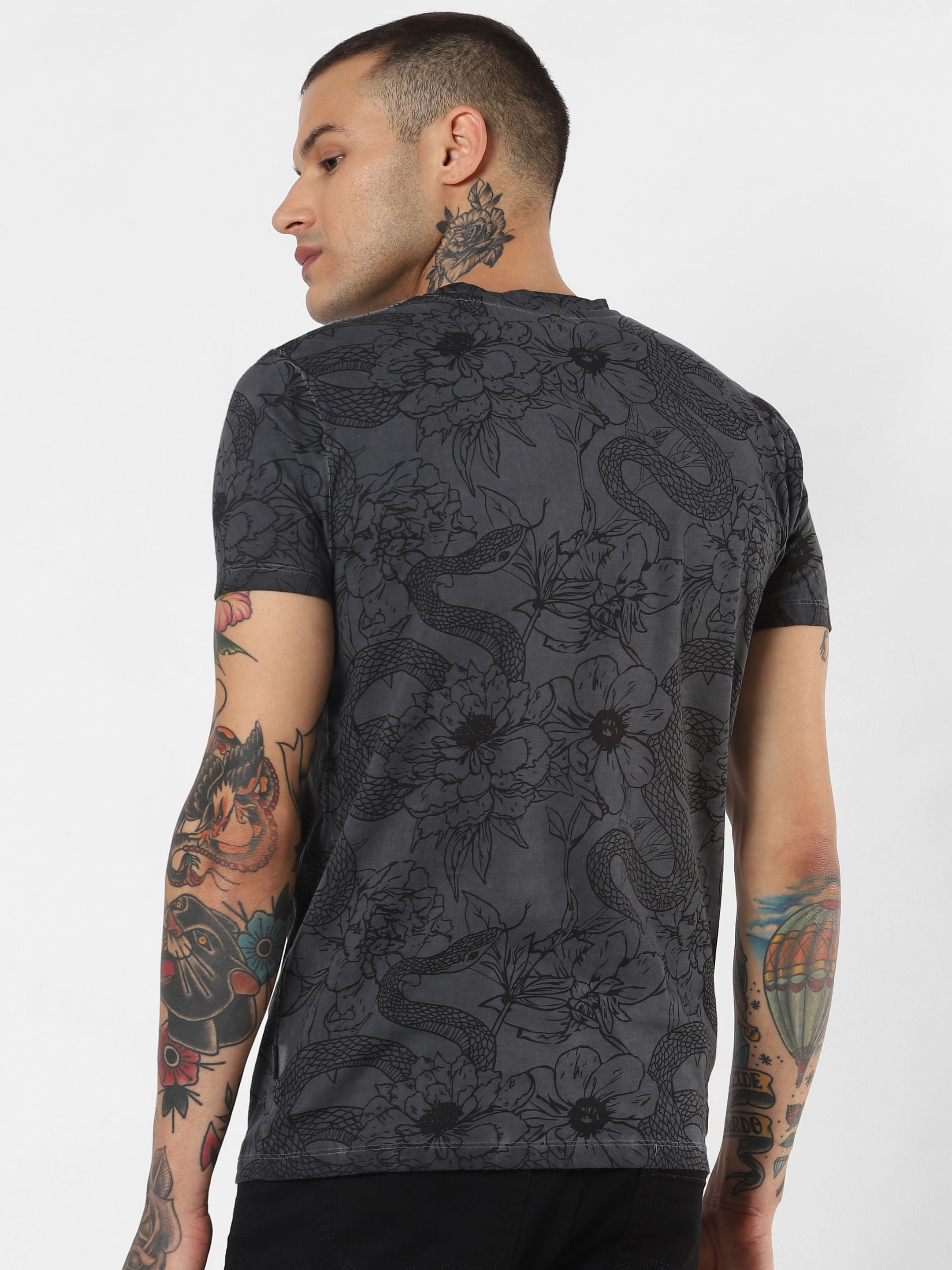 Black All Over Print Crew Neck T-Shirt