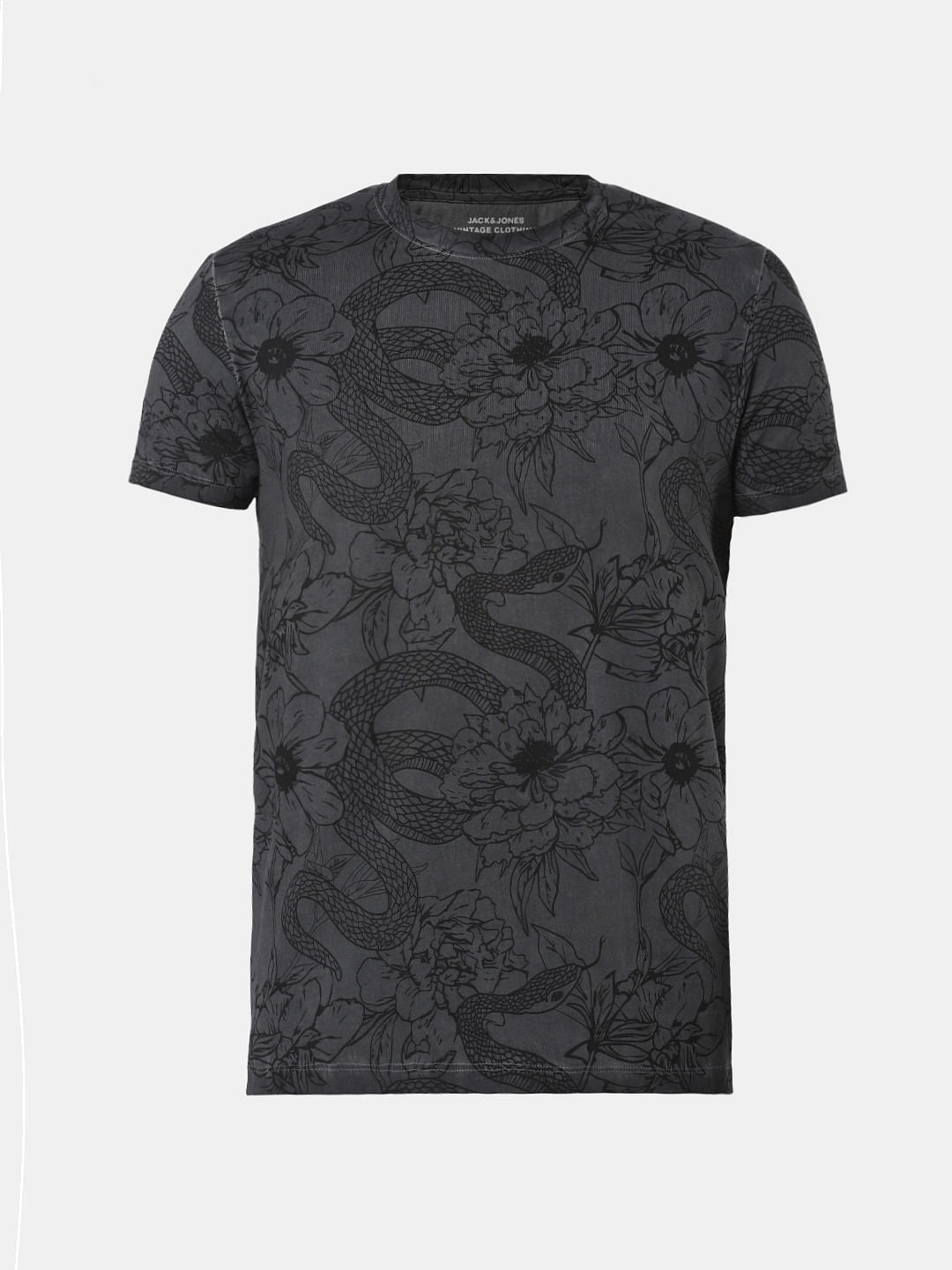 Black All Over Print Crew Neck T-Shirt