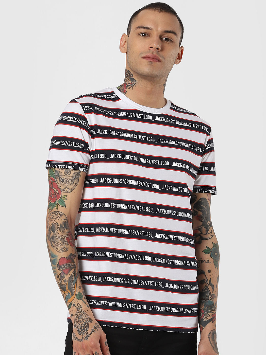 White Striped Crew Neck T-Shirt