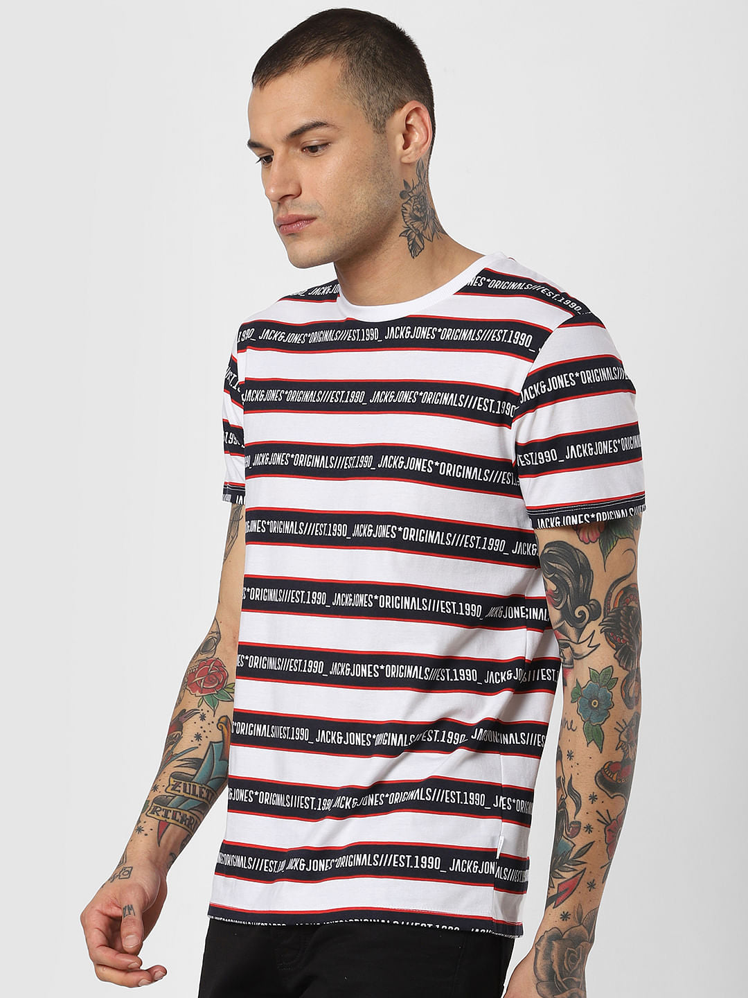 White Striped Crew Neck T-Shirt