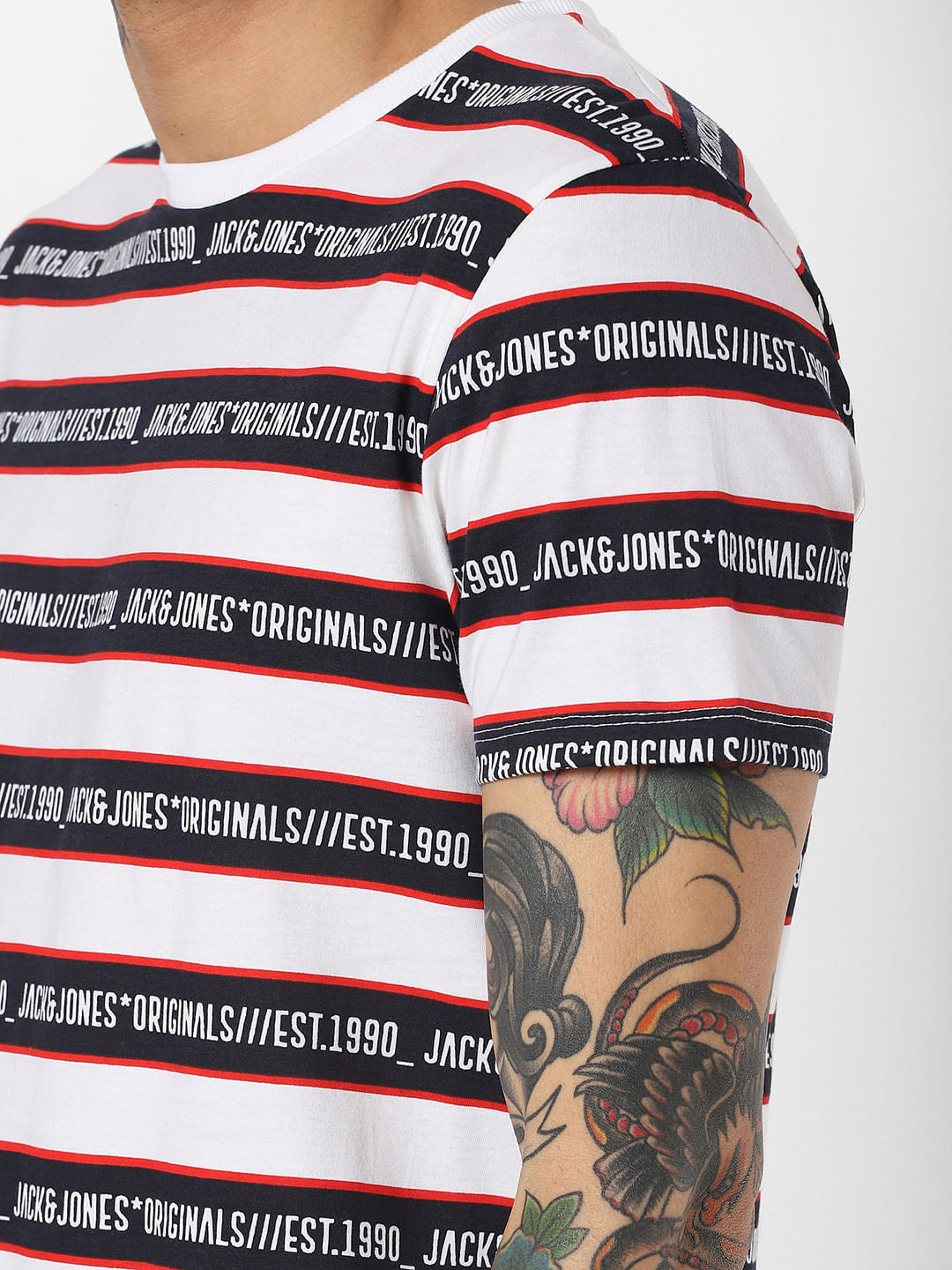 White Striped Crew Neck T-Shirt