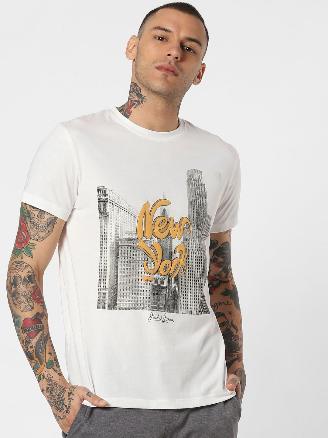 White New York Print Crew Neck T-Shirt