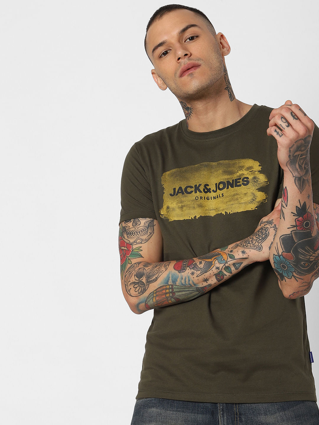 Dark Green Logo Print Crew Neck T-Shirt