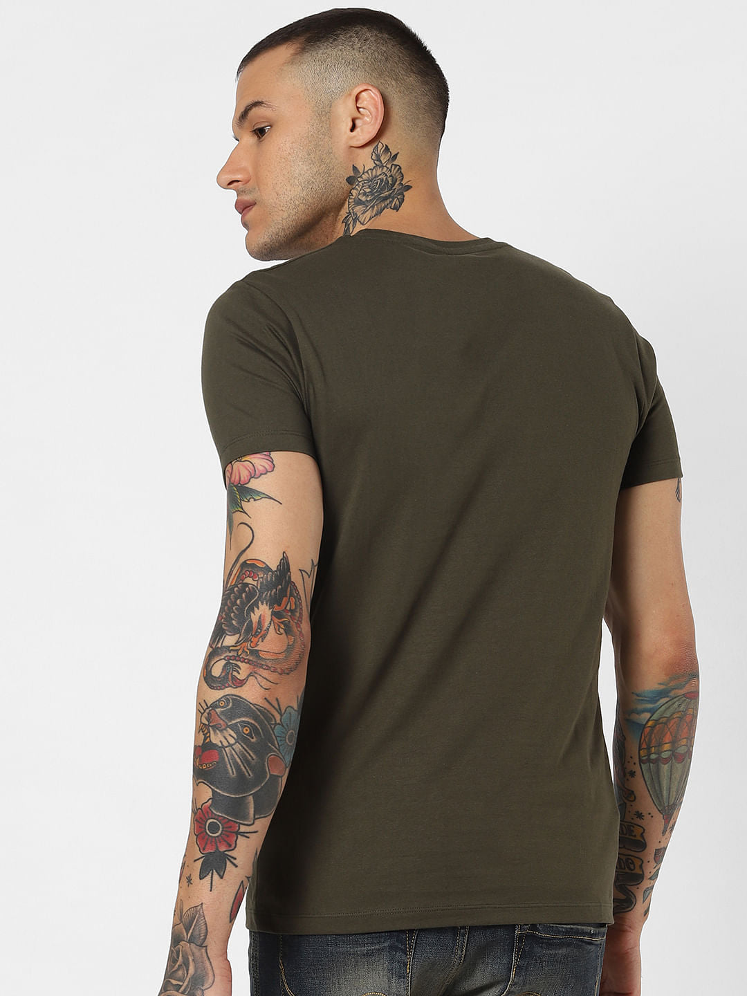 Dark Green Logo Print Crew Neck T-Shirt