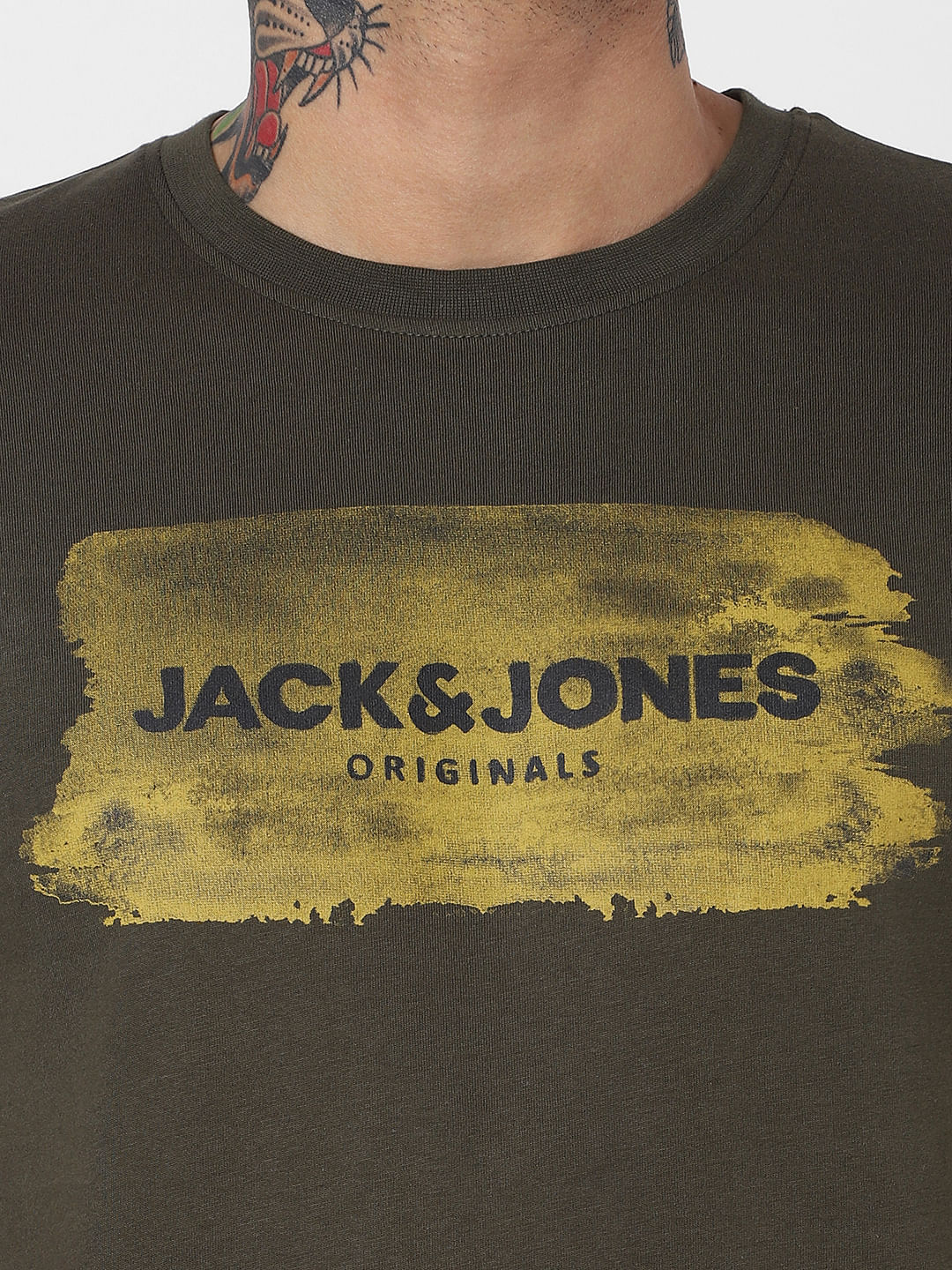 Dark Green Logo Print Crew Neck T-Shirt