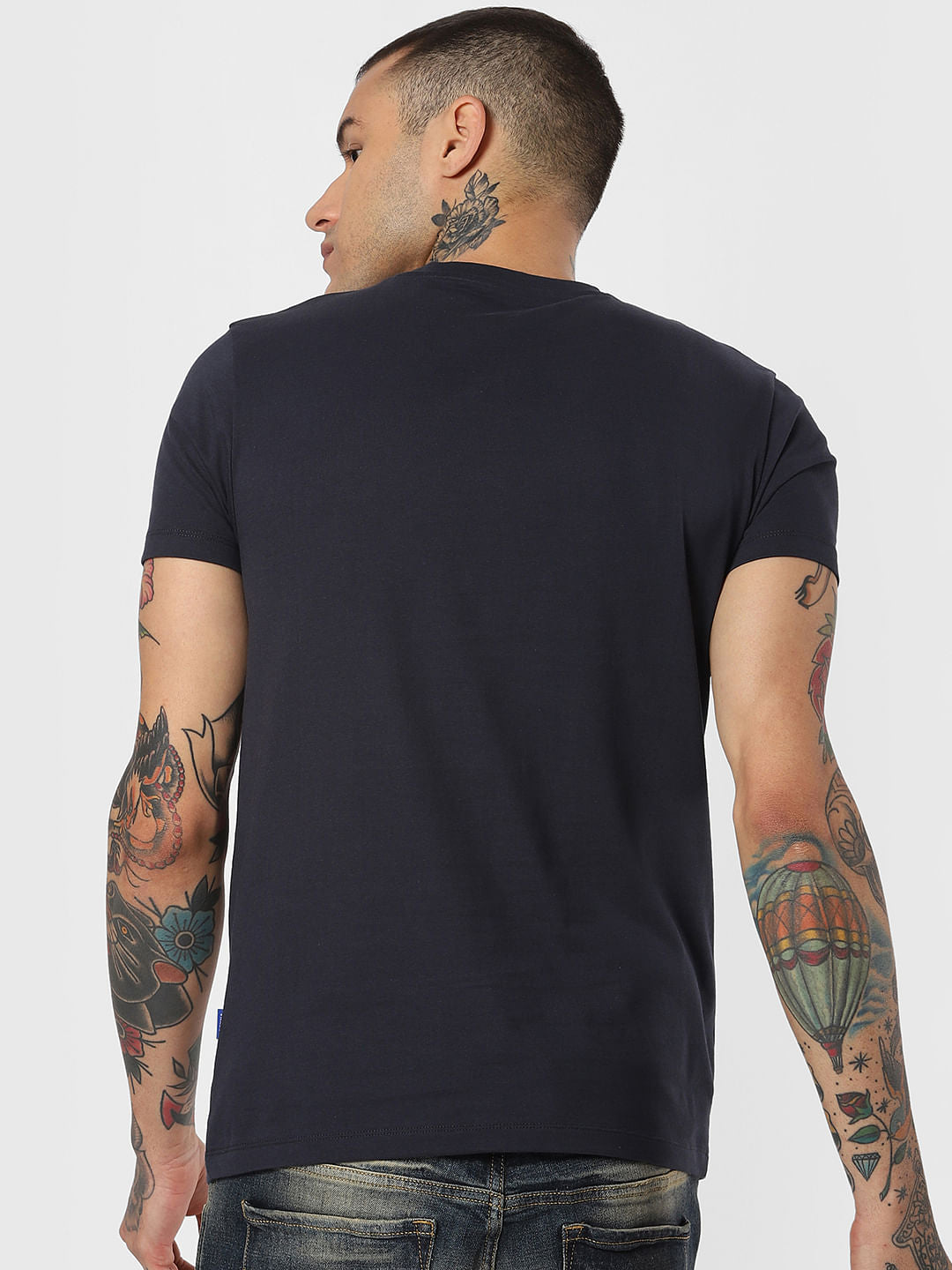 Navy Blue Flamingo Print Crew Neck T-Shirt