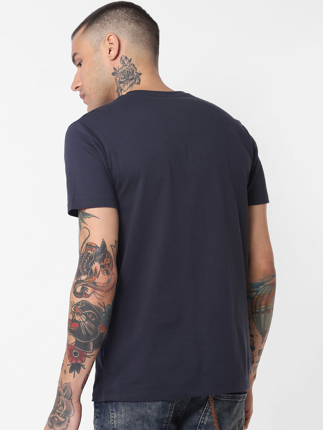 Navy Blue Graphic Print Crew Neck T-Shirt