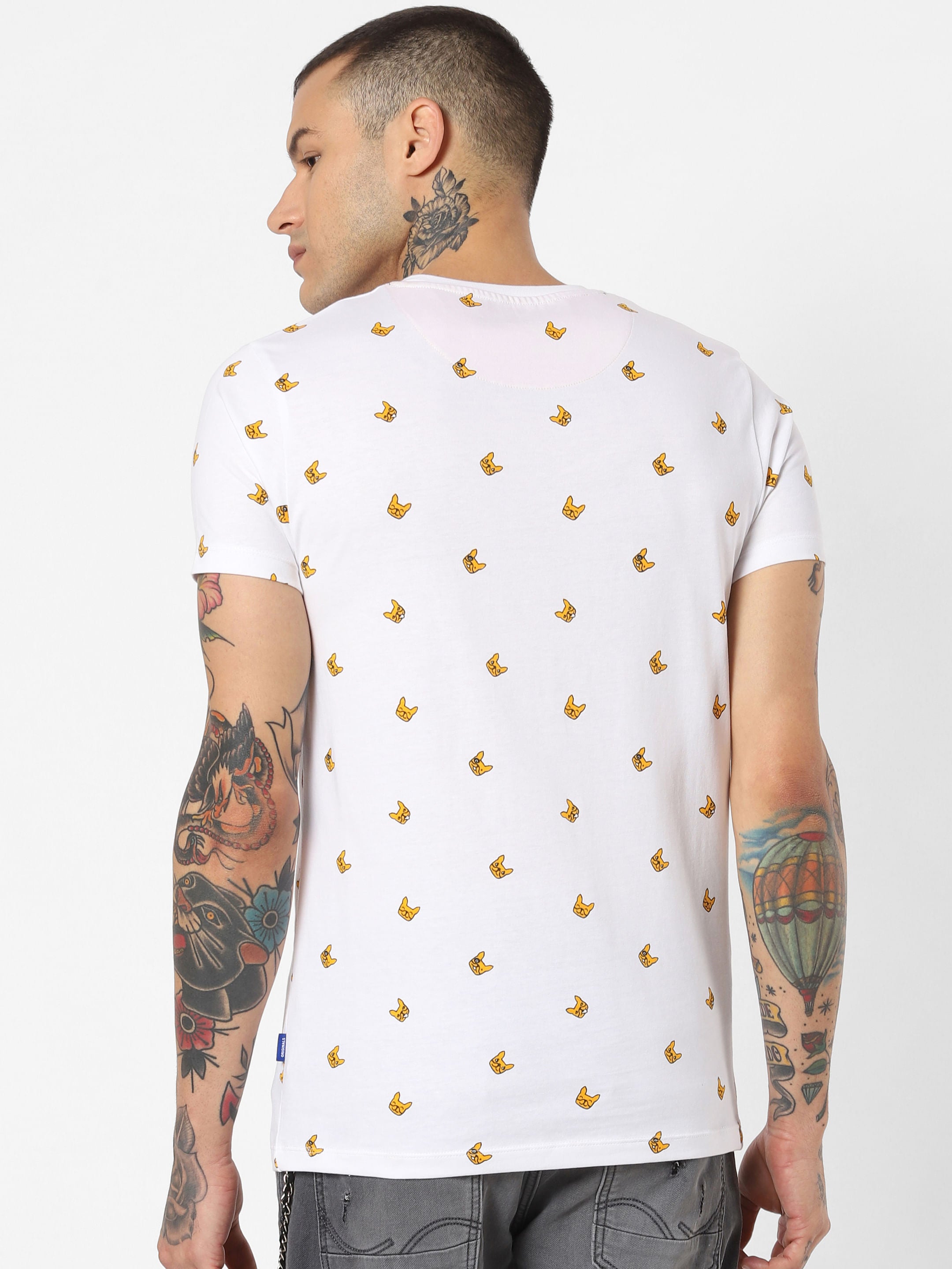 White All Over Print Crew Neck T-Shirt
