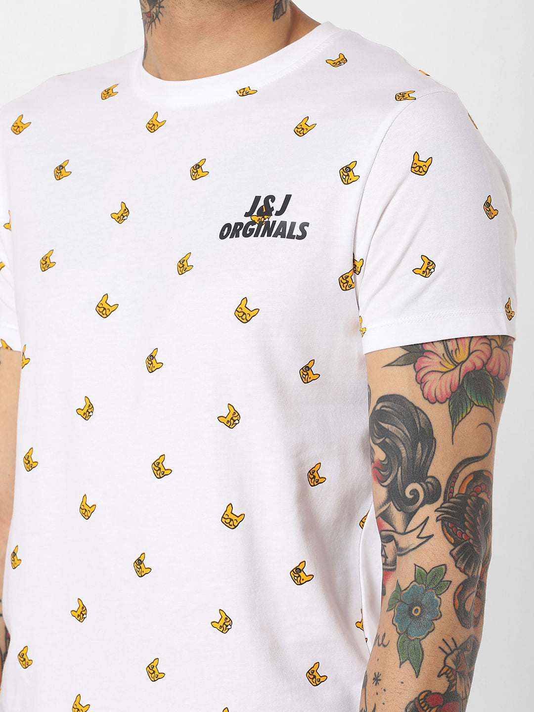 White All Over Print Crew Neck T-Shirt