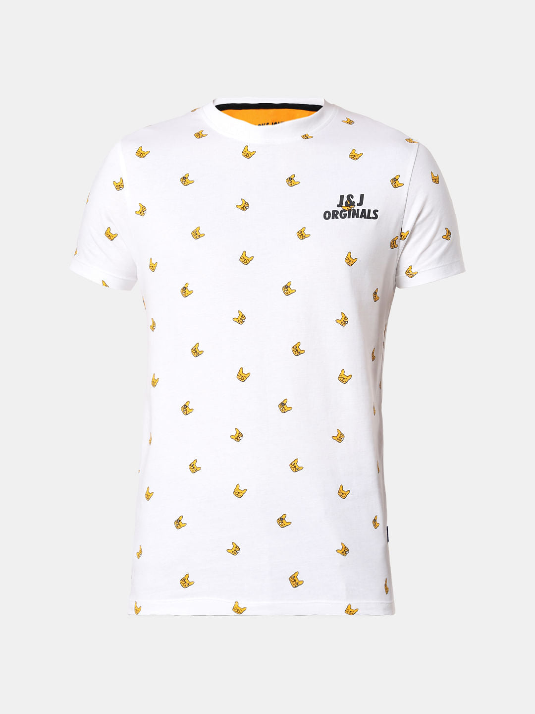 White All Over Print Crew Neck T-Shirt
