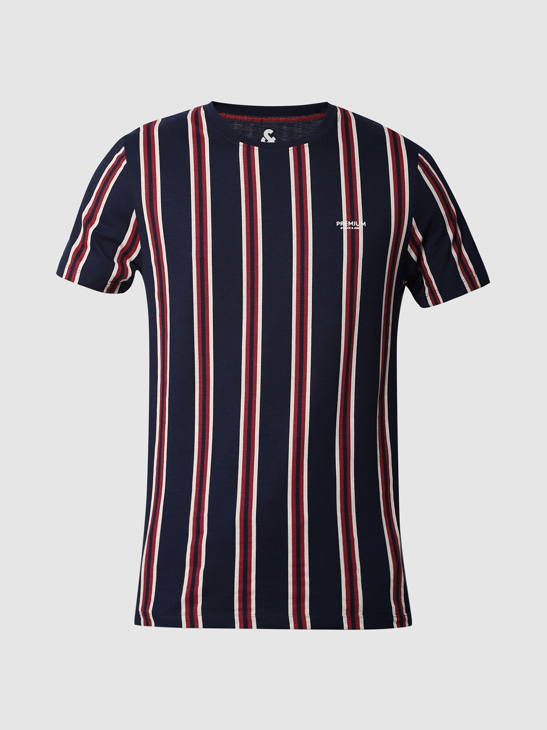 Navy Blue Striped Crew Neck T-shirt