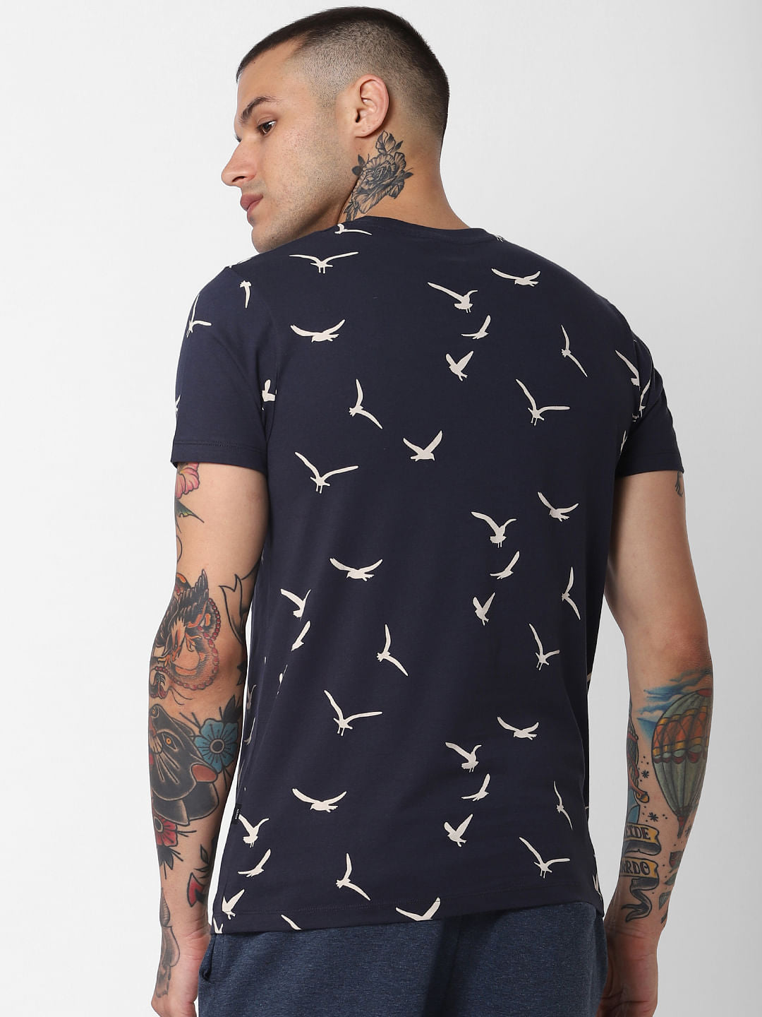 Blue Printed Crew Neck T-shirt