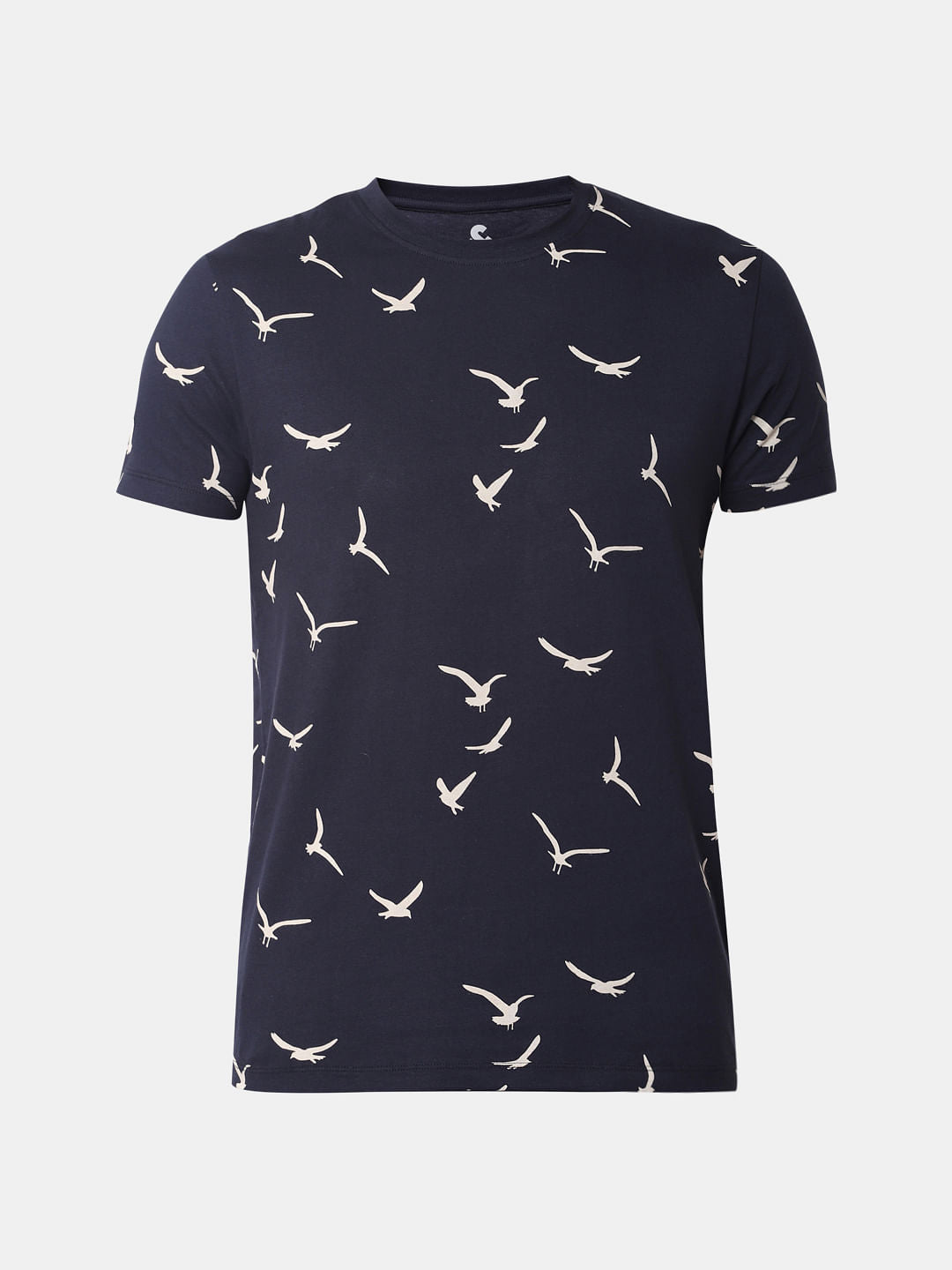 Blue Printed Crew Neck T-shirt