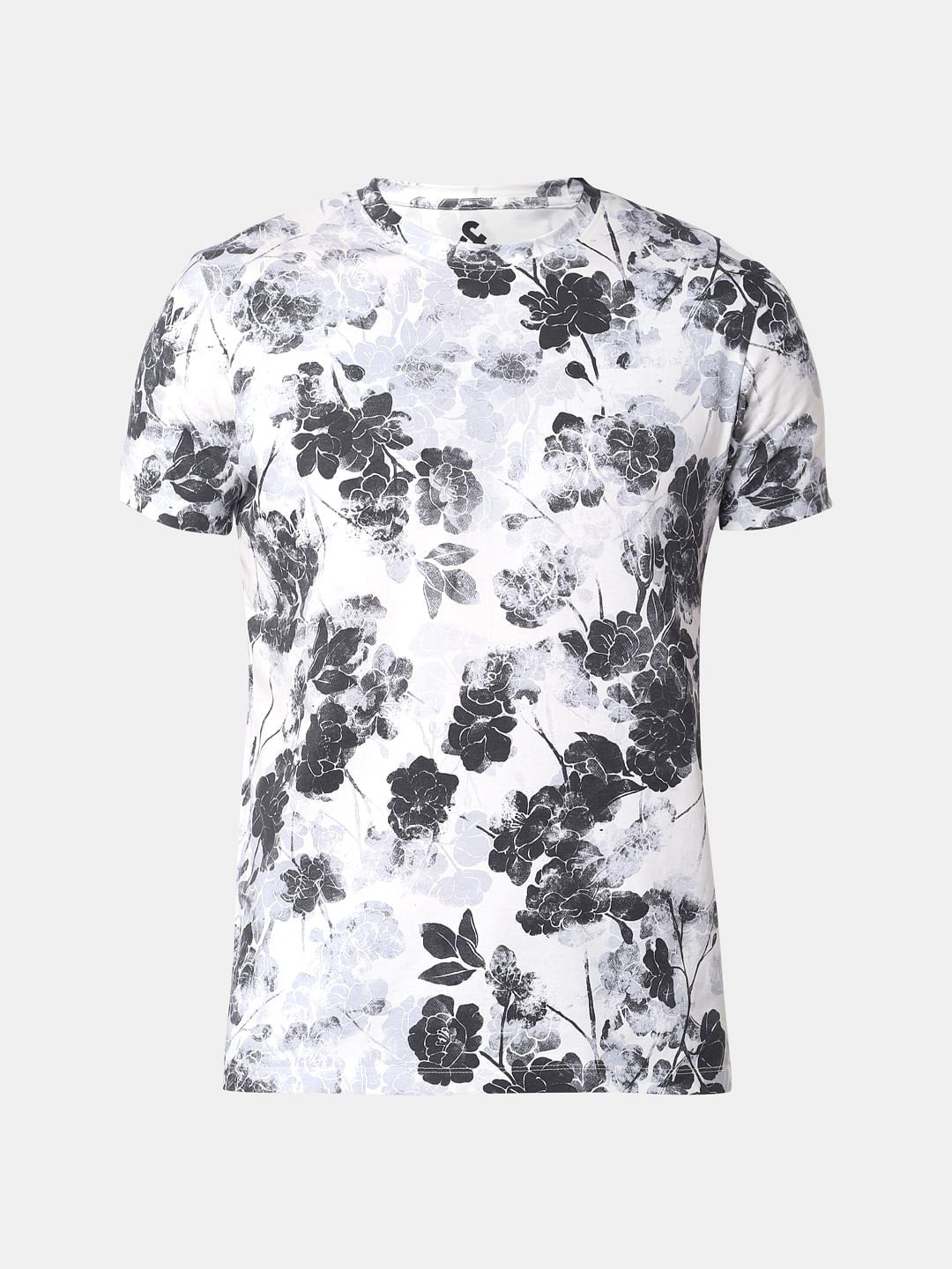 White Floral Print Crew Neck T-Shirt