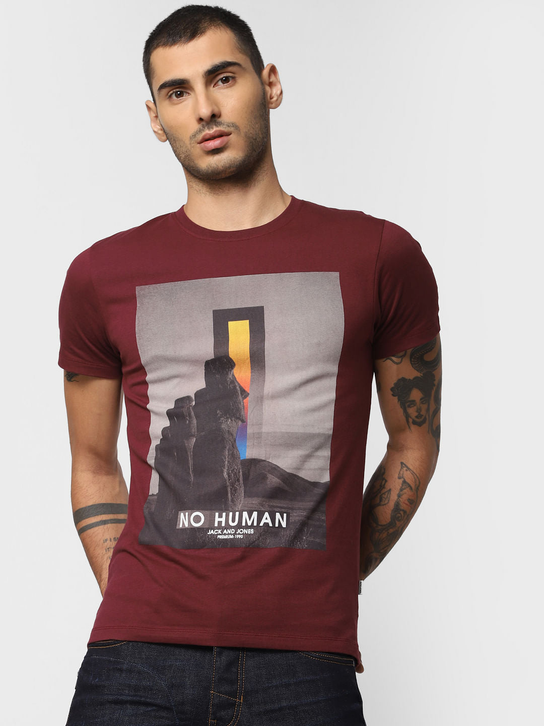 Burgundy Graphic Print Crew Neck T-shirt
