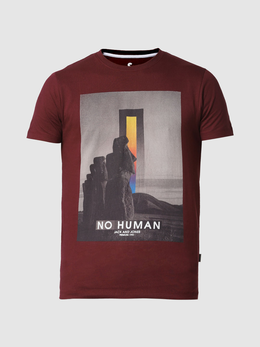 Burgundy Graphic Print Crew Neck T-shirt