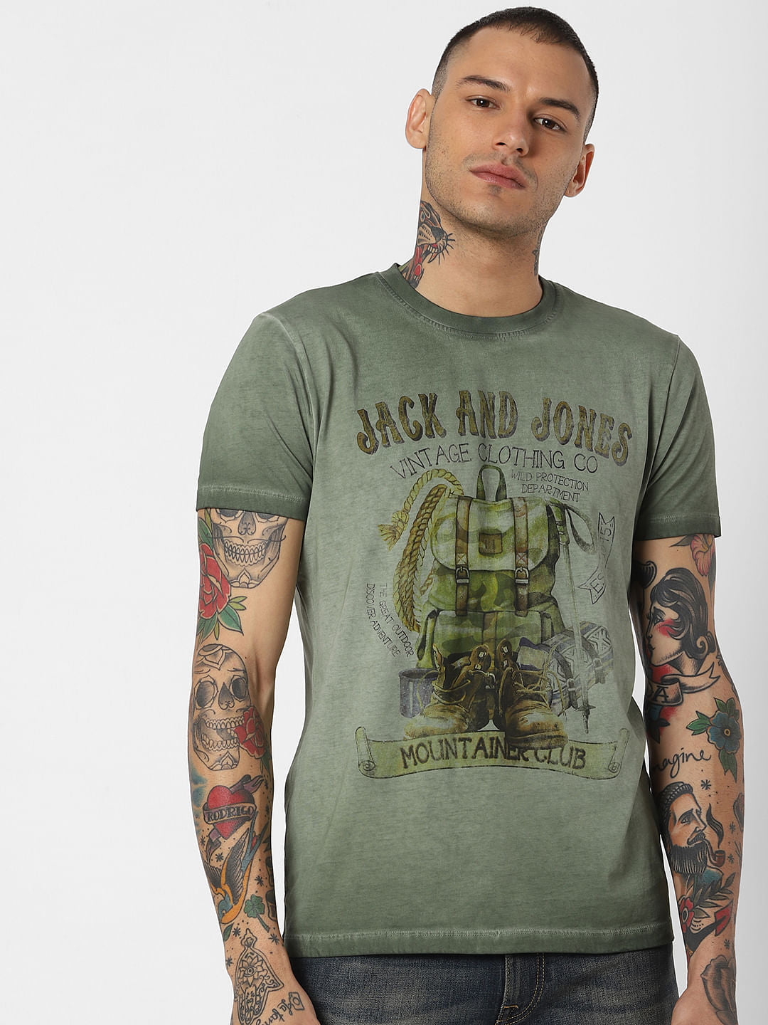 Green Printed Dyed Crew Neck T-Shirt