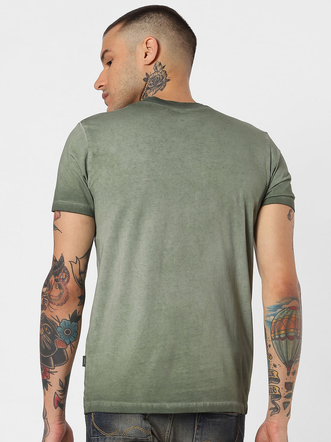 Green Printed Dyed Crew Neck T-Shirt