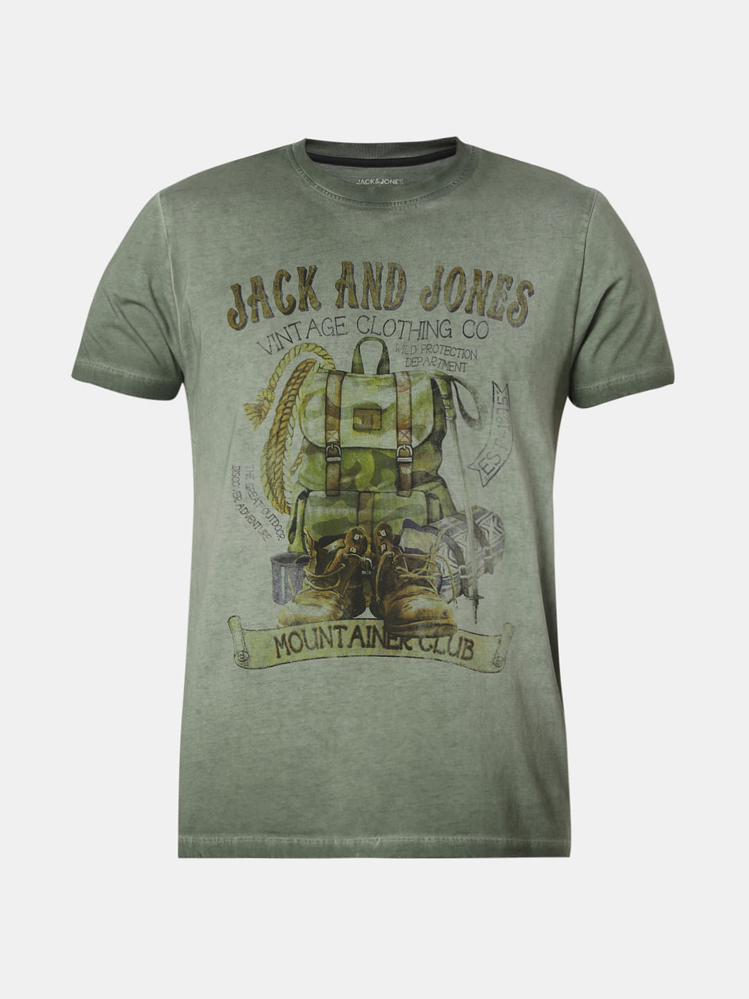 Green Printed Dyed Crew Neck T-Shirt