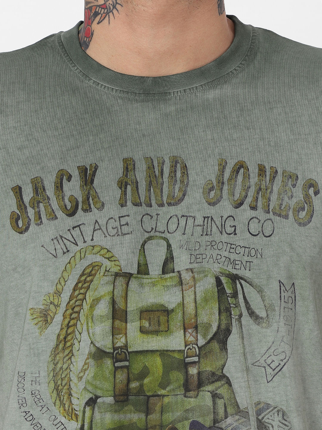 Green Printed Dyed Crew Neck T-Shirt