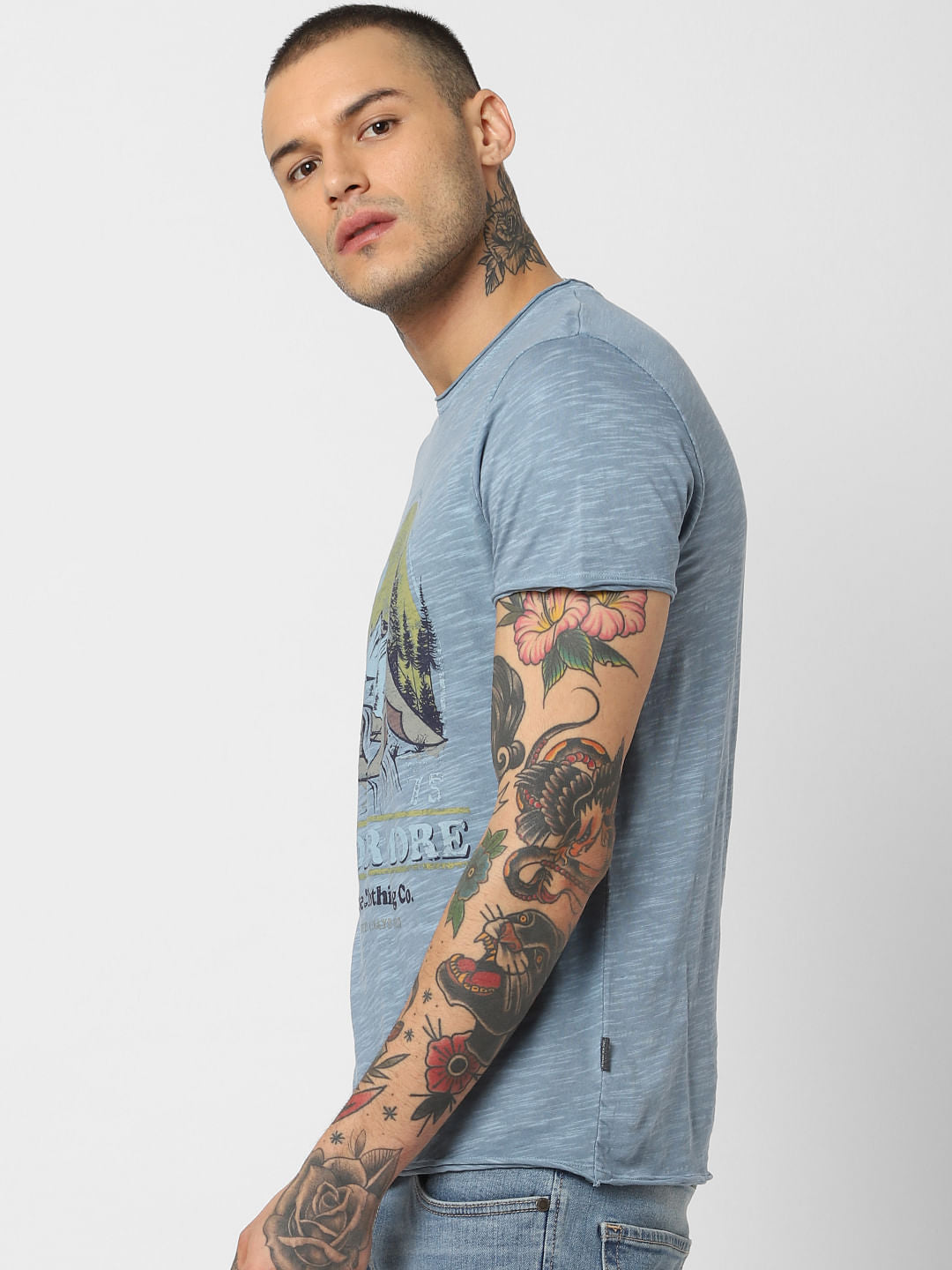 Blue Graphic Print Crew Neck T-Shirt