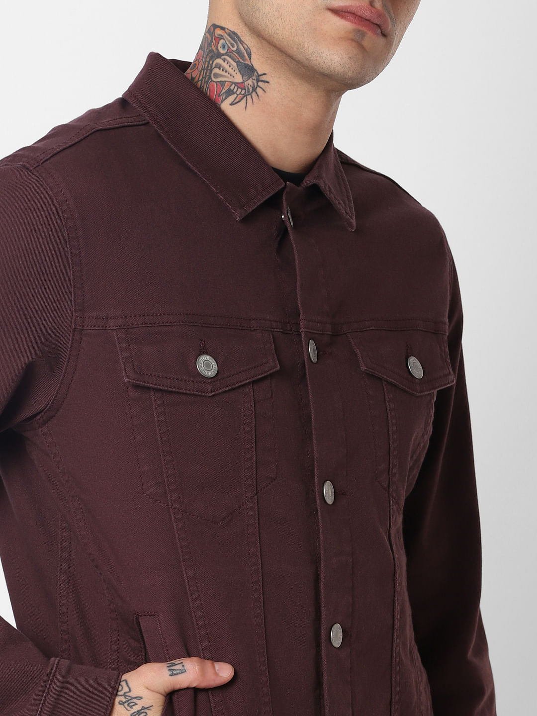Burgundy Denim Jacket