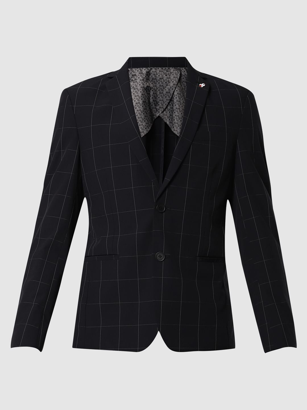 Navy Blue Check Formal Blazer