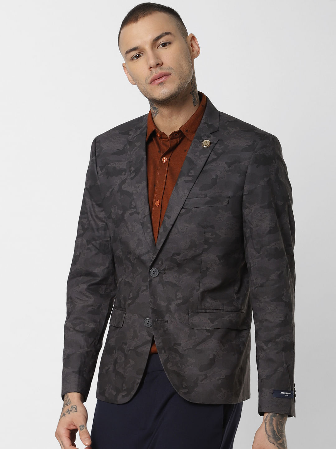Dark Green Camo Print Blazer