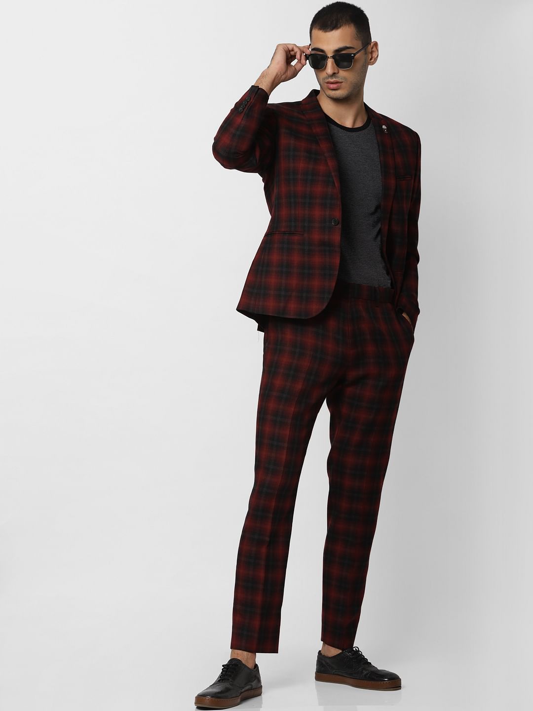 Red Check Slim Fit Trousers