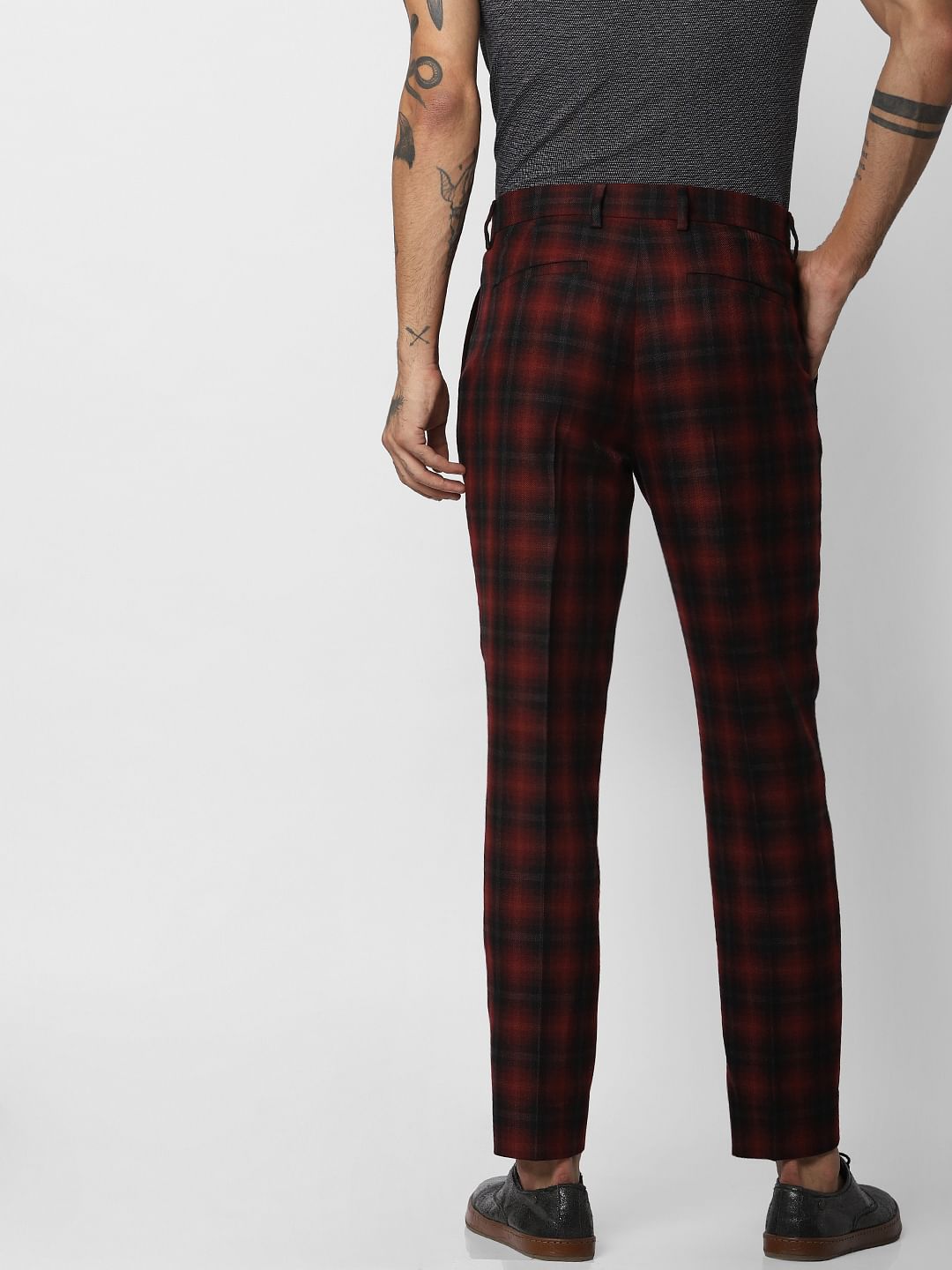 Red Check Slim Fit Trousers