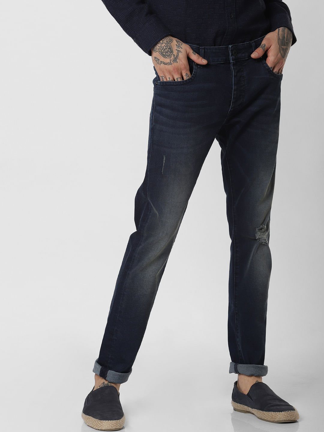 Blue Low Rise Ripped Glenn Slim Fit Jeans