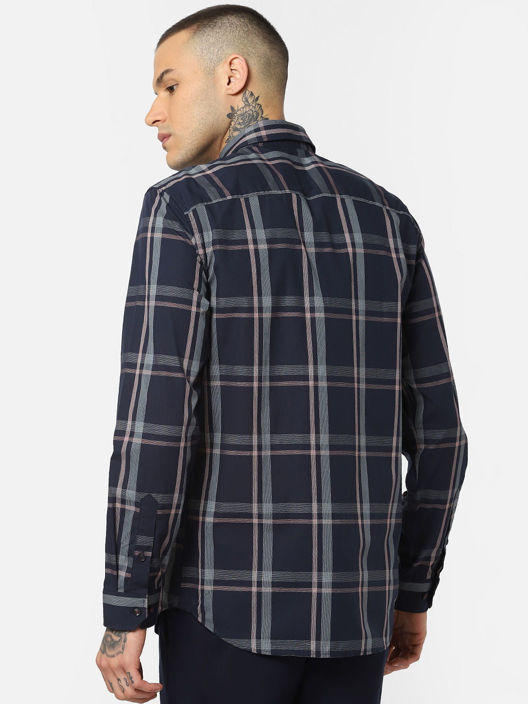Dark Blue Check Full Sleeves Shirt