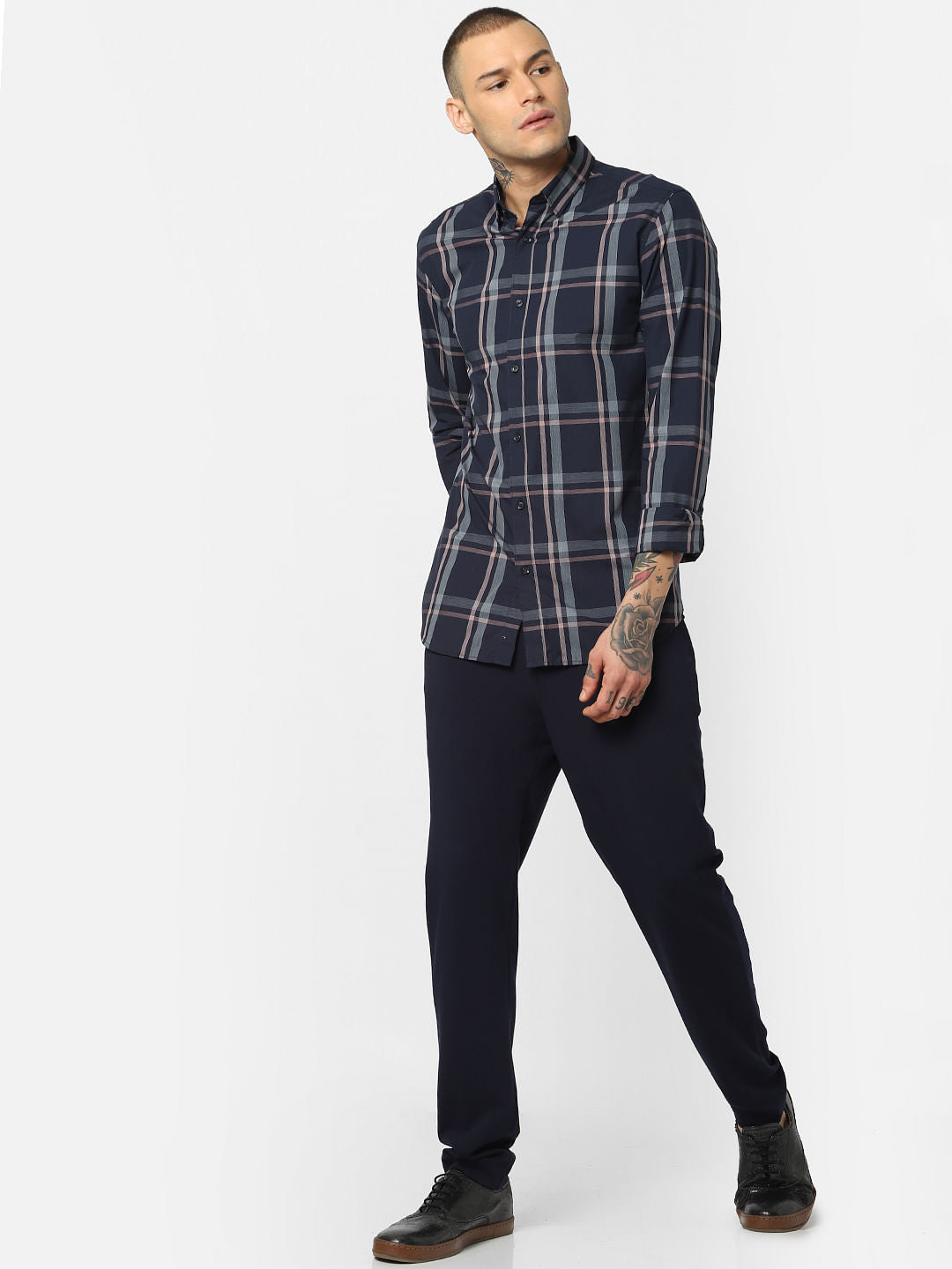 Dark Blue Check Full Sleeves Shirt