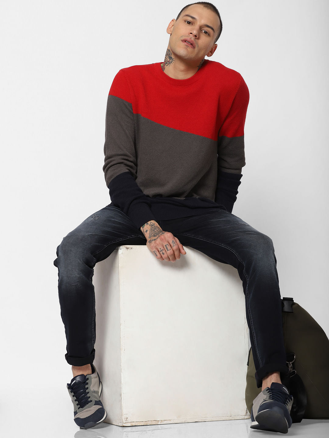 Red Colourblocked Pullover