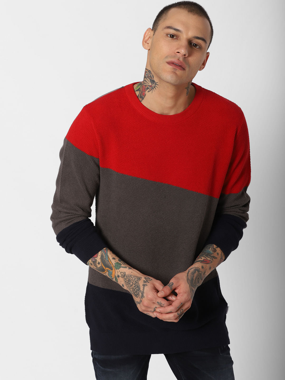 Red Colourblocked Pullover