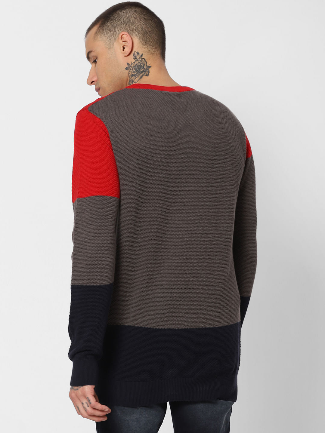 Red Colourblocked Pullover