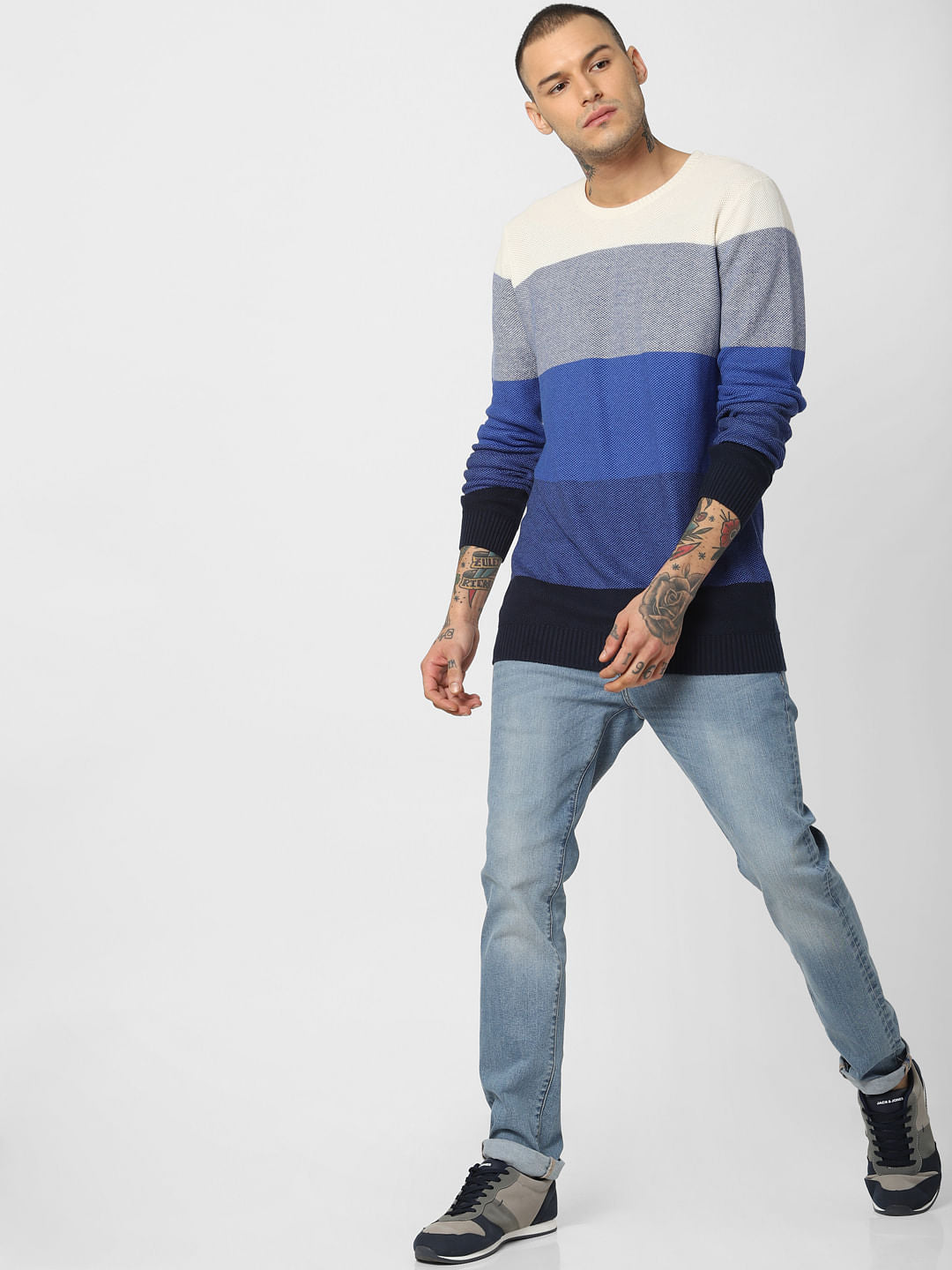 Blue Colourblocked Pullover