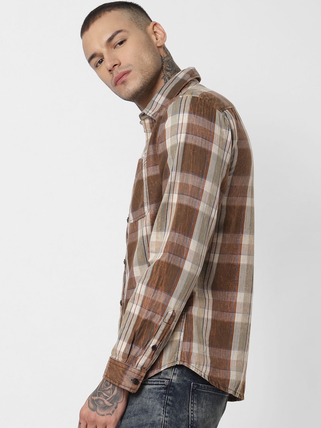 Brown Check Full Sleeves Shirt
