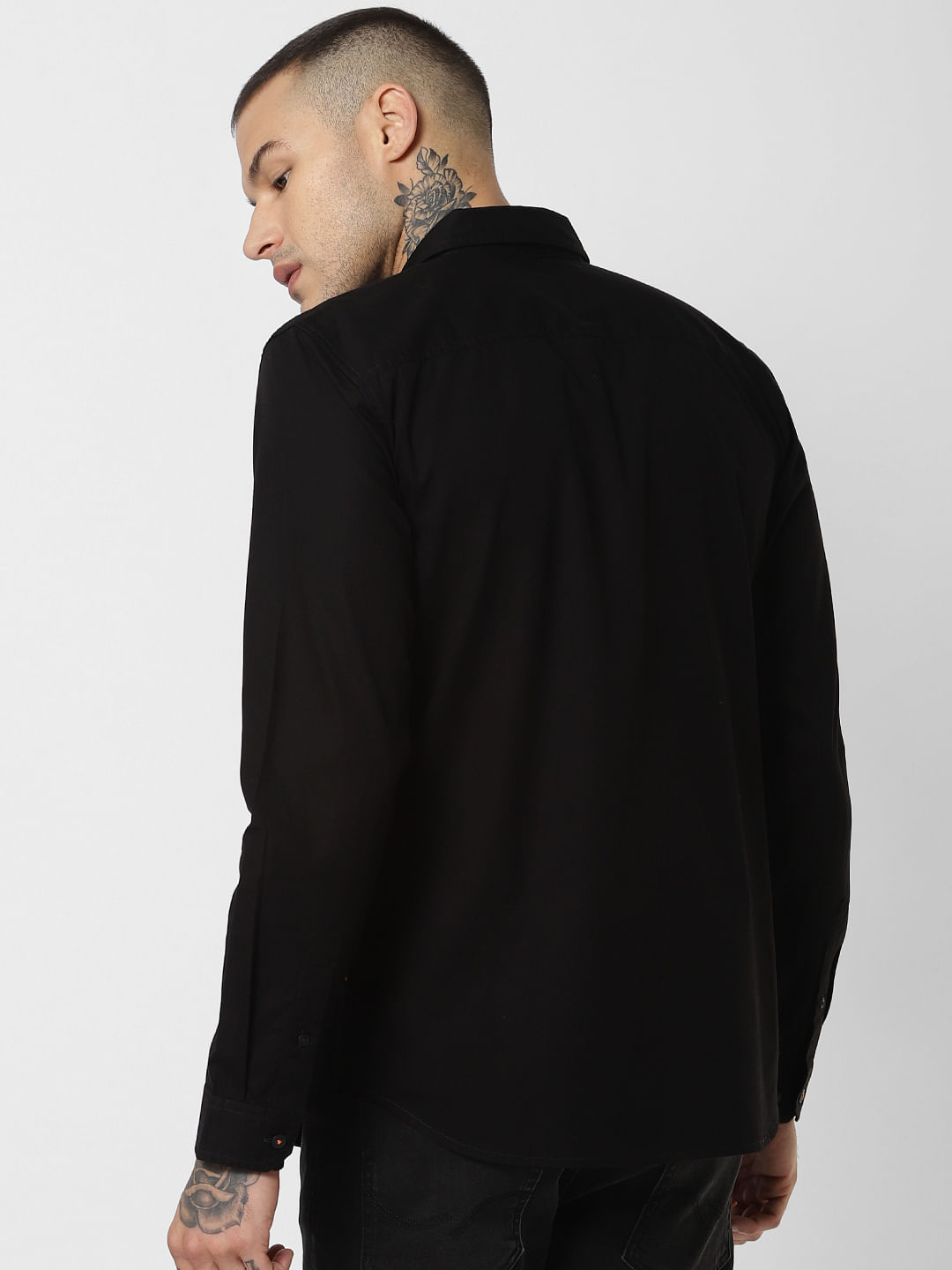 Black Text Print Full Sleeves Shirt
